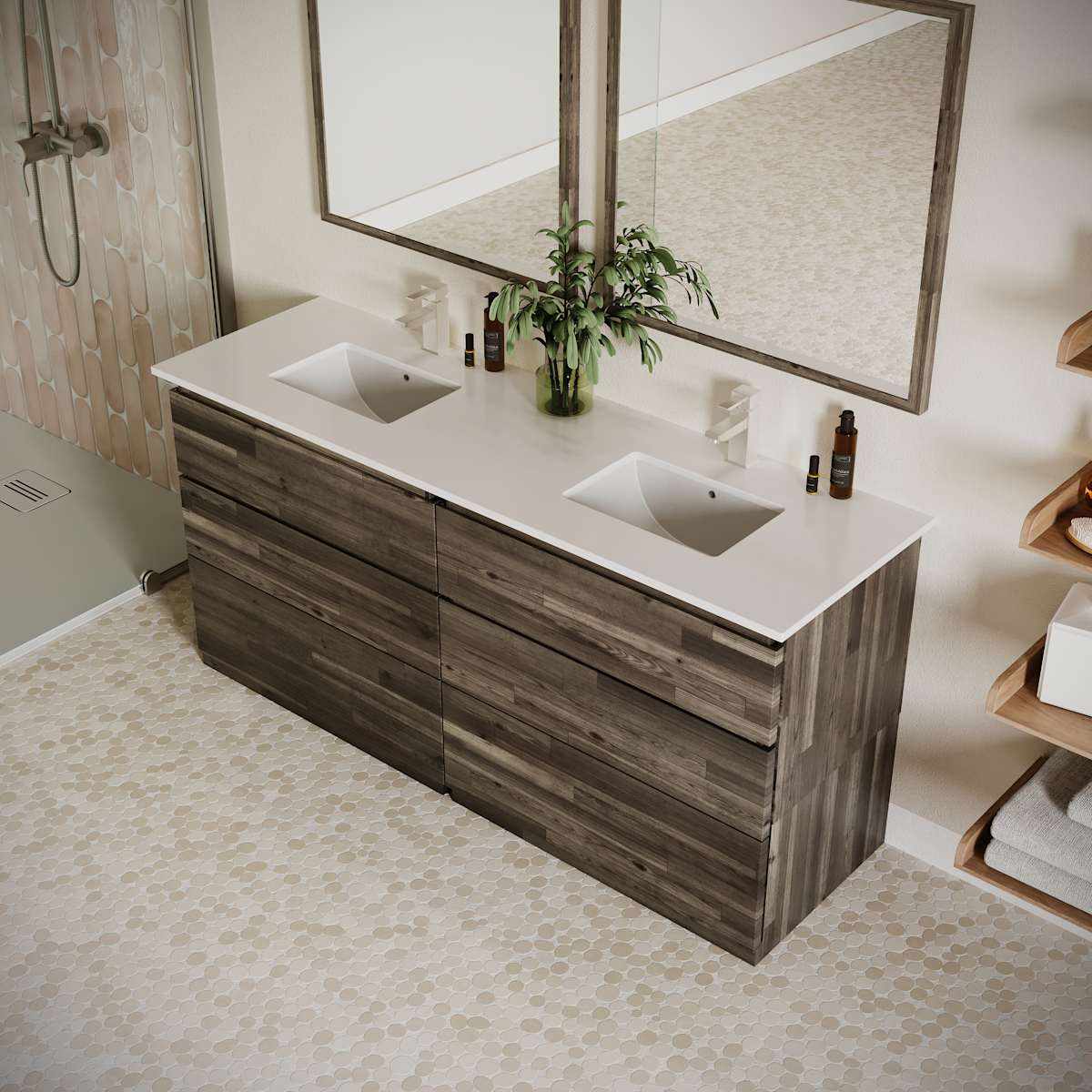 Formosa 72" Free Standing Double Basin Vanity Set with Cabinet, Quartz Vanity Top, and Framed Mirror - image 4