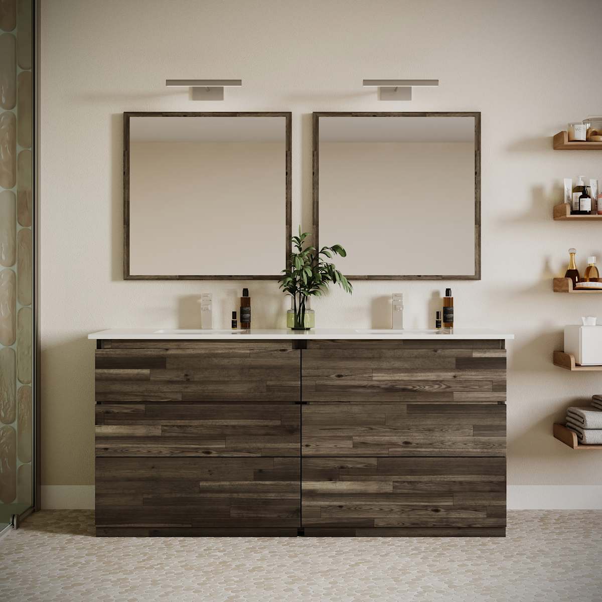 Formosa 72" Free Standing Double Basin Vanity Set with Cabinet, Quartz Vanity Top, and Framed Mirror - image 1