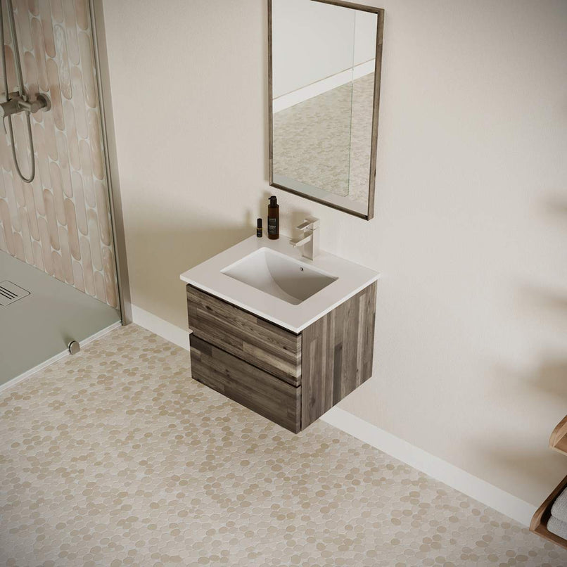 Formosa 24" Wall Mounted Single Basin Vanity Set with Cabinet, Quartz Vanity Top, and Framed Mirror - image 4