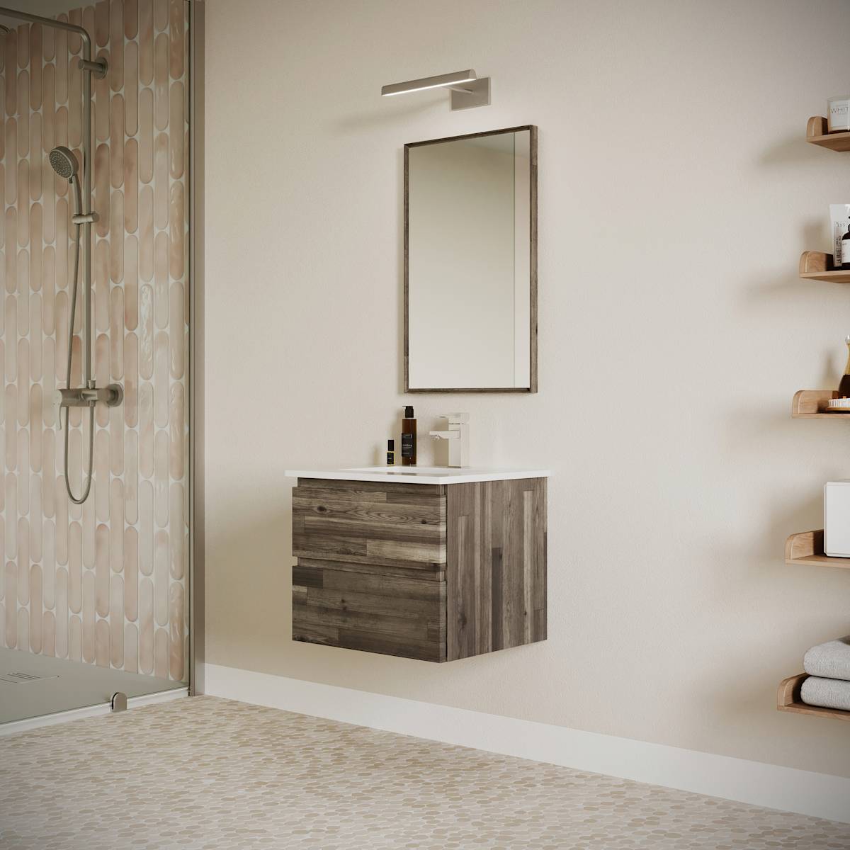 Formosa 24" Wall Mounted Single Basin Vanity Set with Cabinet, Quartz Vanity Top, and Framed Mirror