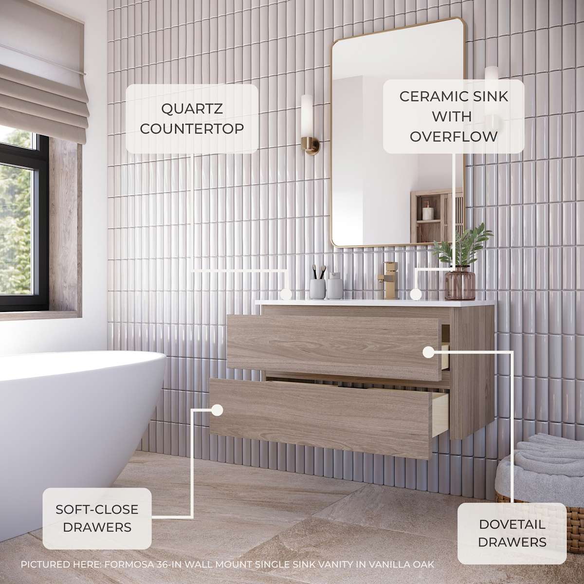 Formosa 24" Wall Mounted Single Basin Vanity Set with Cabinet, Quartz Vanity Top, and Framed Mirror