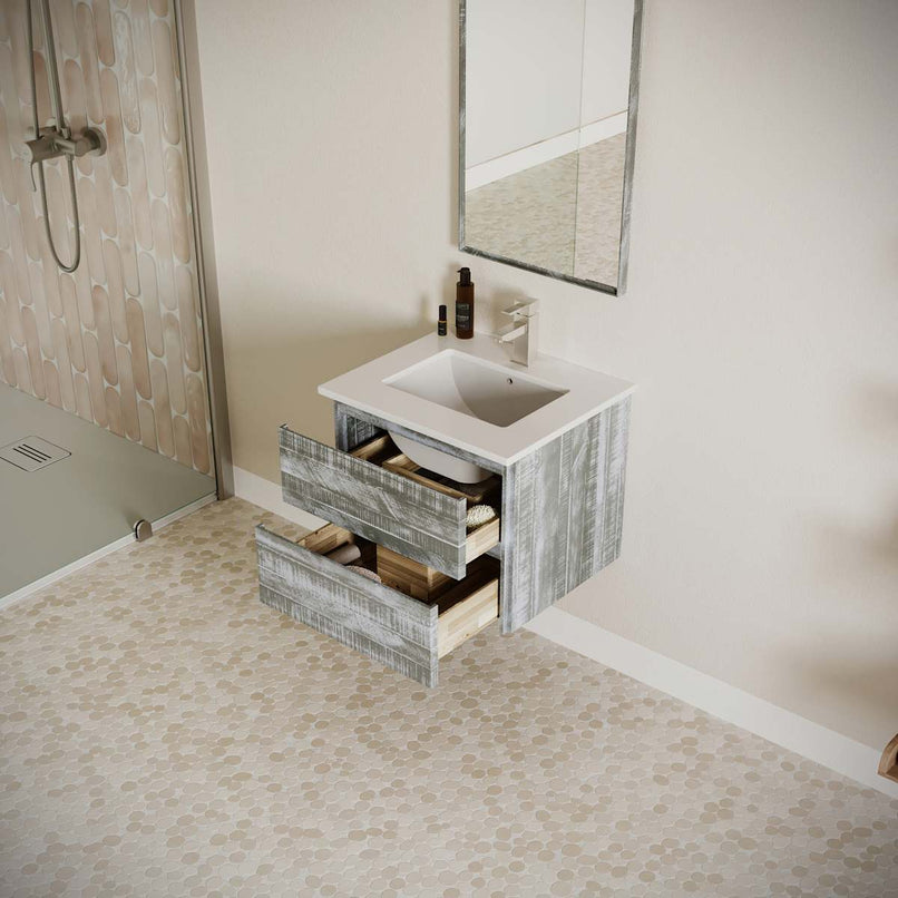 Formosa 24" Wall Mounted Single Basin Vanity Set with Cabinet, Quartz Vanity Top, and Framed Mirror - image 15