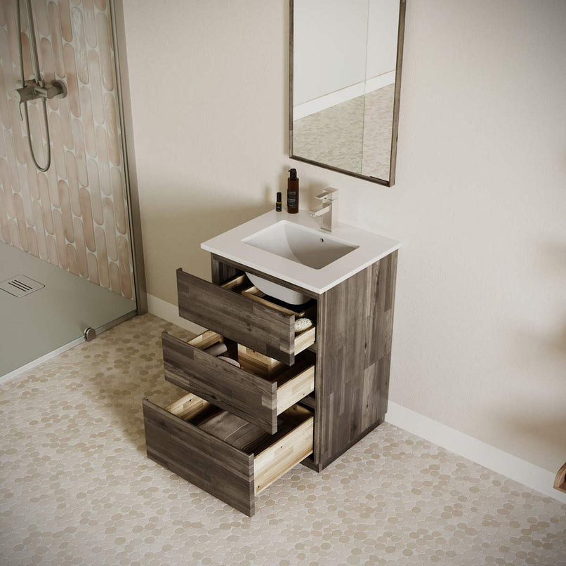 Formosa 24" Free Standing Single Basin Vanity Set with Cabinet, Quartz Vanity Top, and Framed Mirror - image 3