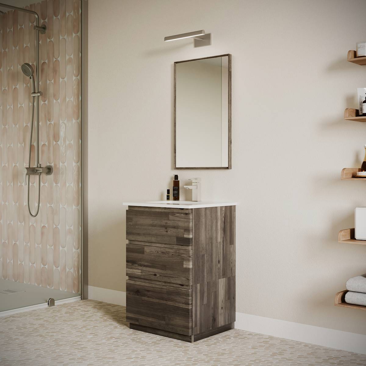 Formosa 24" Free Standing Single Basin Vanity Set with Cabinet, Quartz Vanity Top, and Framed Mirror