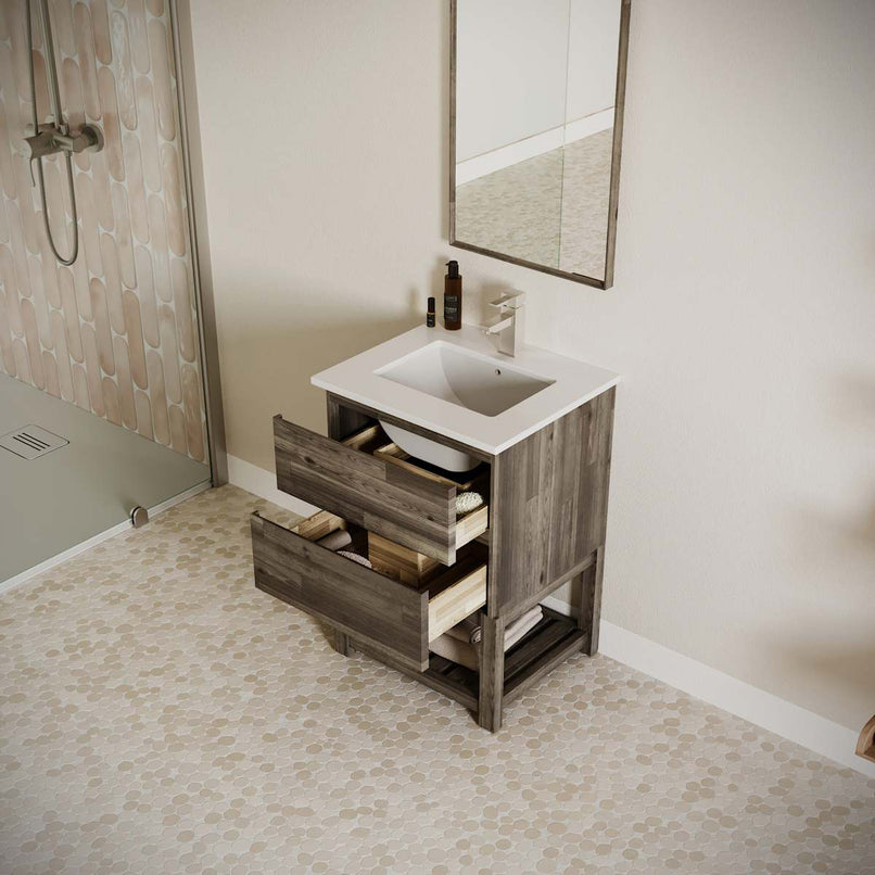 Formosa 24" Free Standing Single Basin Vanity Set with Cabinet, Quartz Vanity Top, and Framed Mirror - image 3