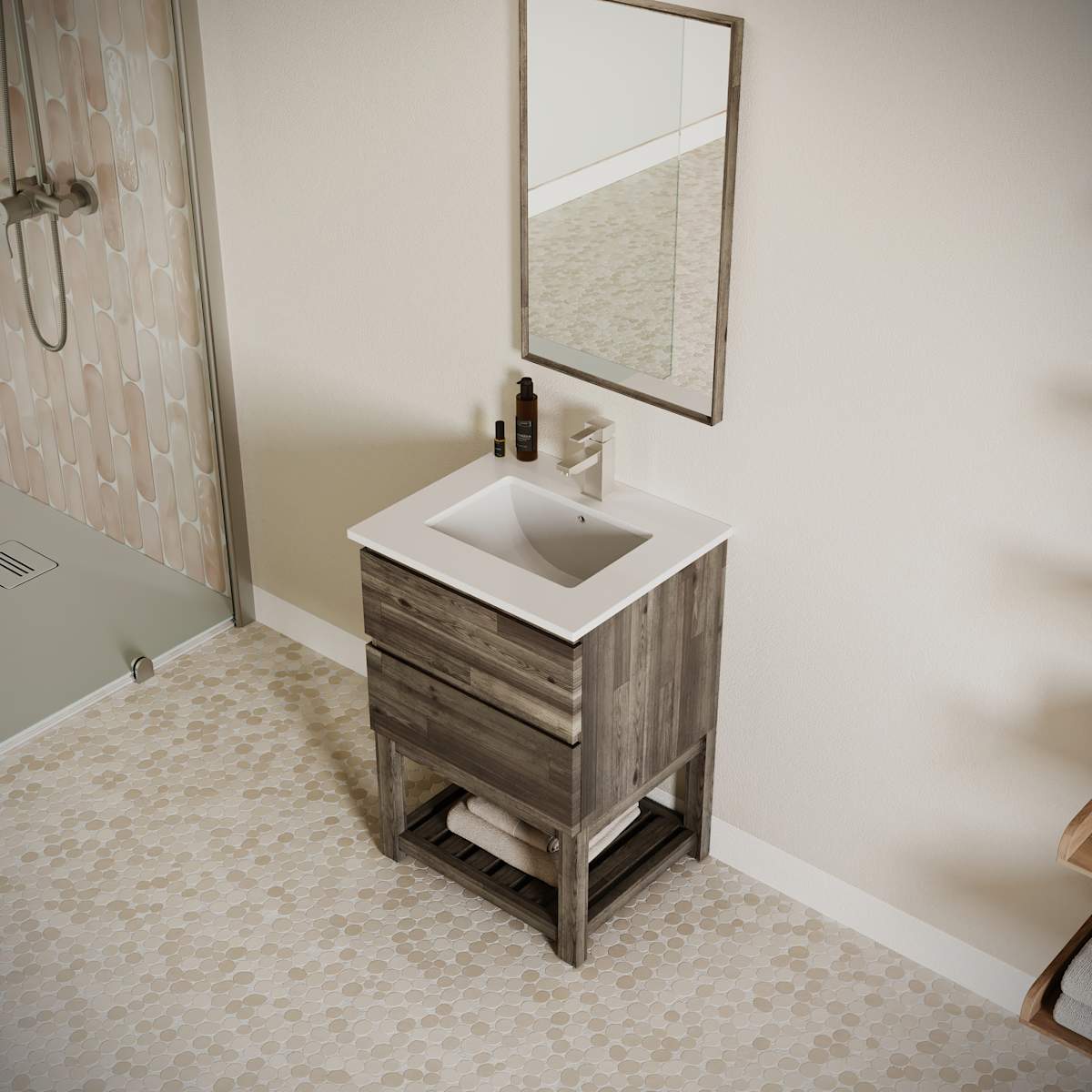 Formosa 24" Free Standing Single Basin Vanity Set with Cabinet, Quartz Vanity Top, and Framed Mirror