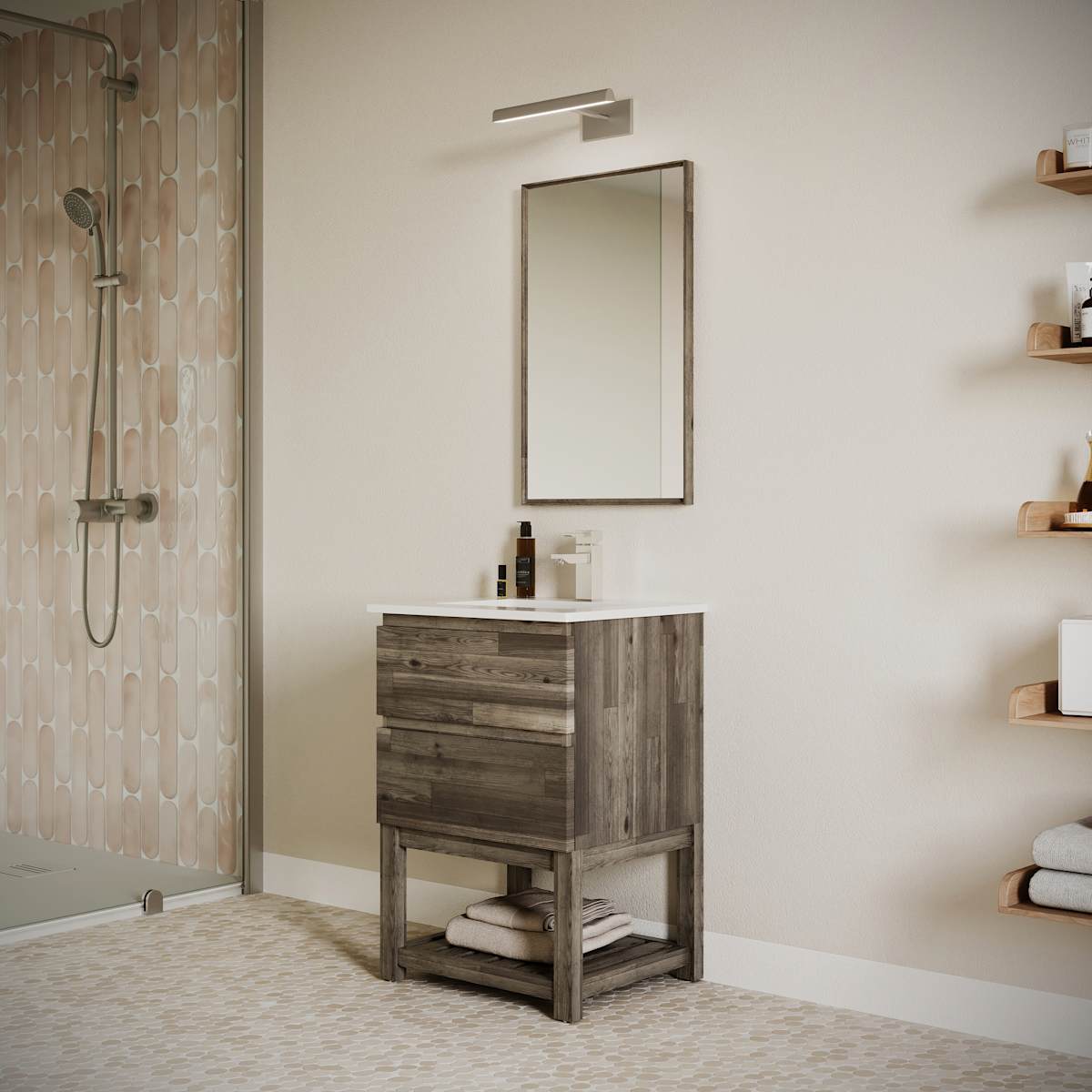Formosa 24" Free Standing Single Basin Vanity Set with Cabinet, Quartz Vanity Top, and Framed Mirror