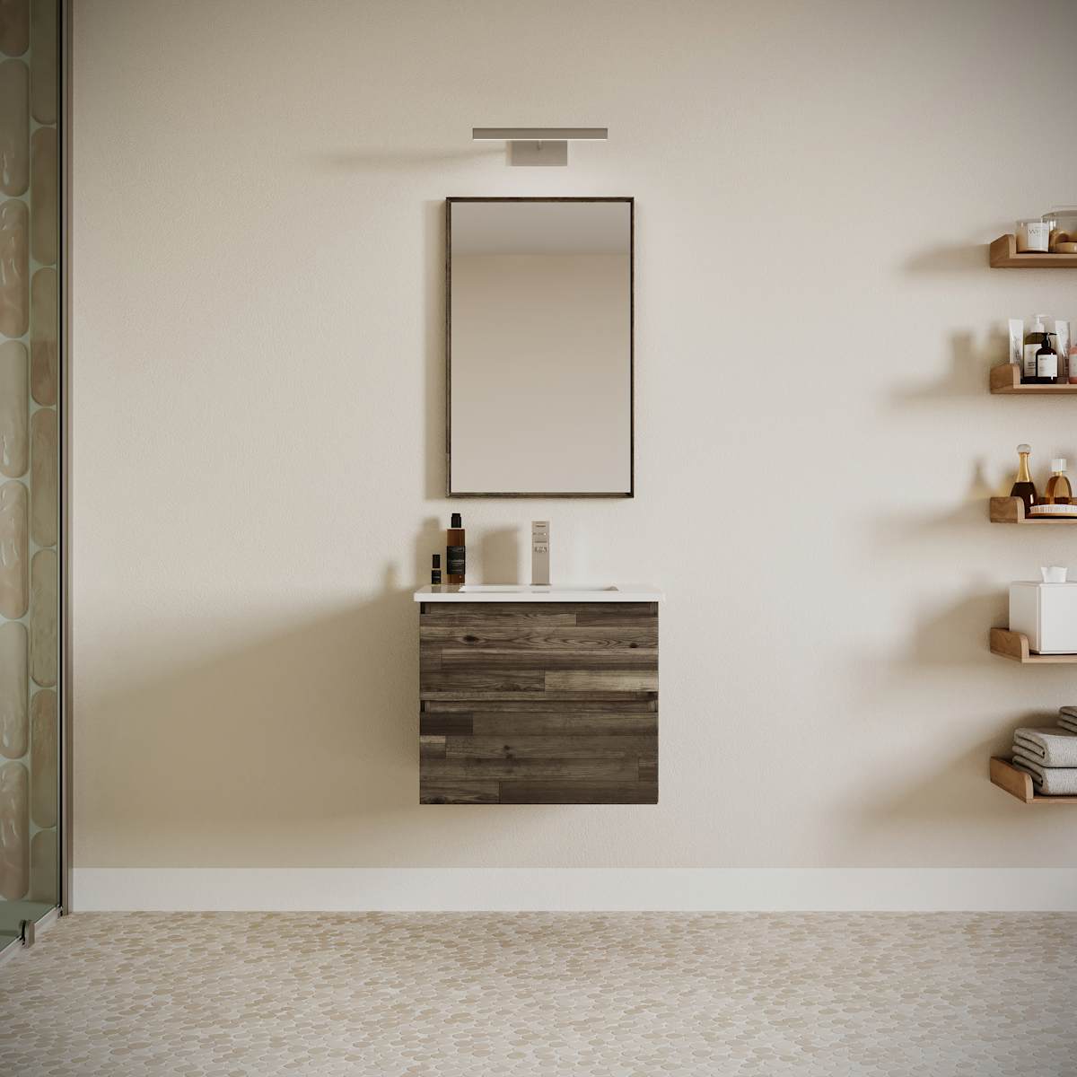 Formosa 24" Wall Mounted Single Basin Vanity Set with Cabinet, Quartz Vanity Top, and Framed Mirror - image 1