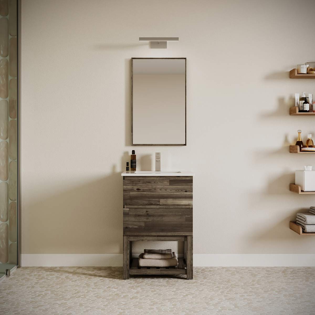 Formosa 24" Free Standing Single Basin Vanity Set with Cabinet, Quartz Vanity Top, and Framed Mirror