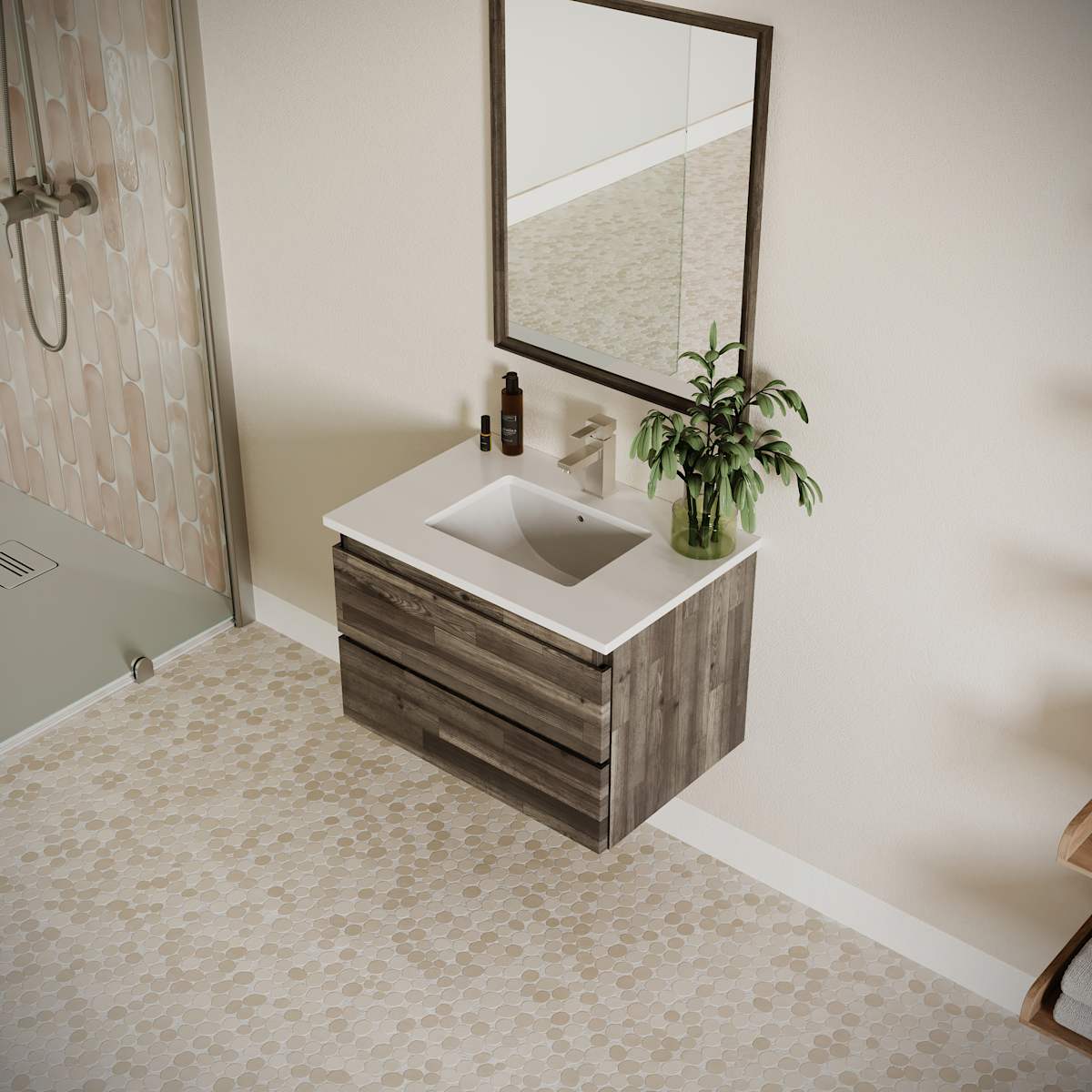 Formosa 30" Wall Mounted Single Basin Vanity Set with Cabinet, Quartz Vanity Top, and Framed Mirror
