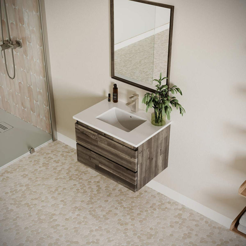 Formosa 30" Wall Mounted Single Basin Vanity Set with Cabinet, Quartz Vanity Top, and Framed Mirror - image 4