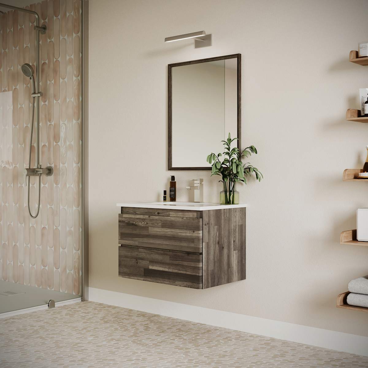 Formosa 30" Wall Mounted Single Basin Vanity Set with Cabinet, Quartz Vanity Top, and Framed Mirror