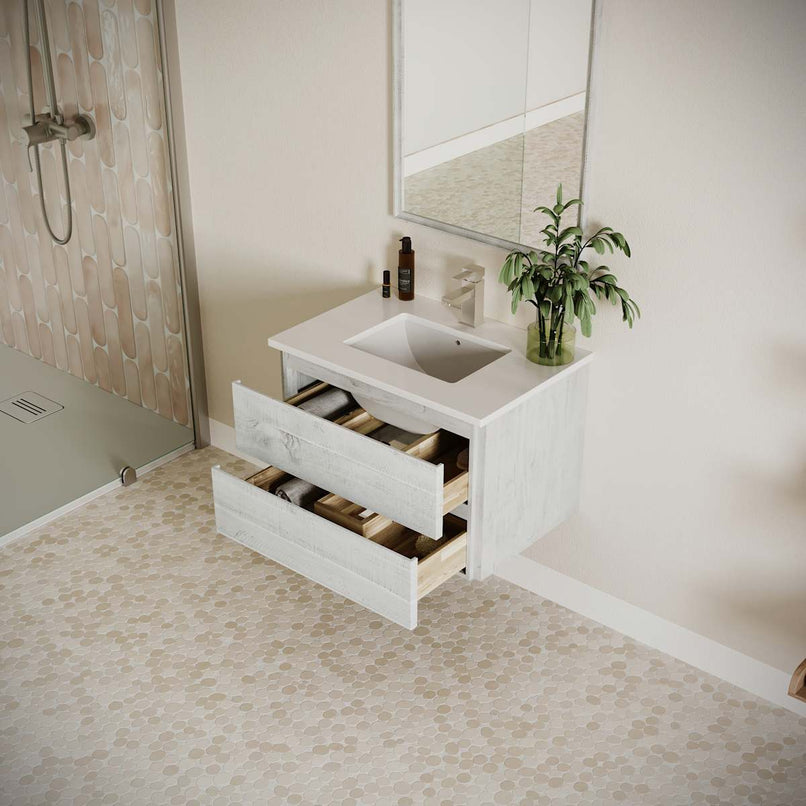 Formosa 30" Wall Mounted Single Basin Vanity Set with Cabinet, Quartz Vanity Top, and Framed Mirror - image 15