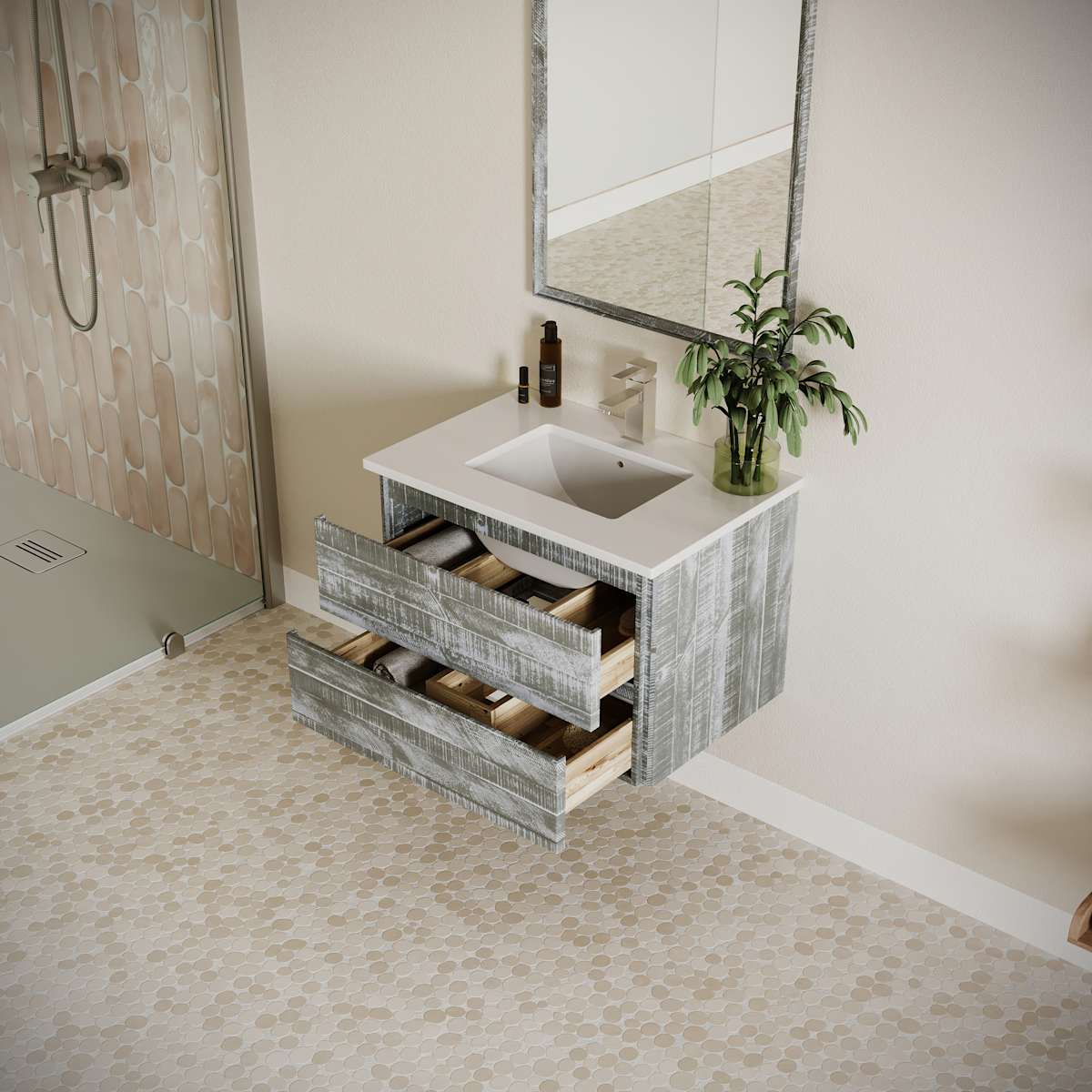 Formosa 30" Wall Mounted Single Basin Vanity Set with Cabinet, Quartz Vanity Top, and Framed Mirror - image 22