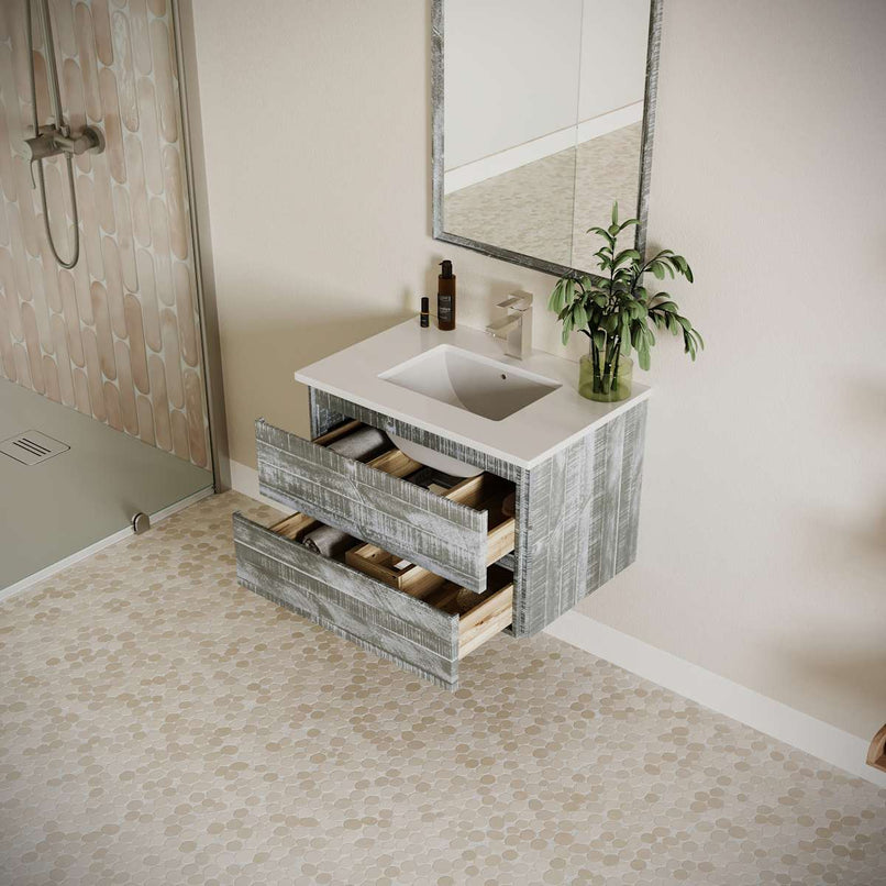 Formosa 30" Wall Mounted Single Basin Vanity Set with Cabinet, Quartz Vanity Top, and Framed Mirror - image 22