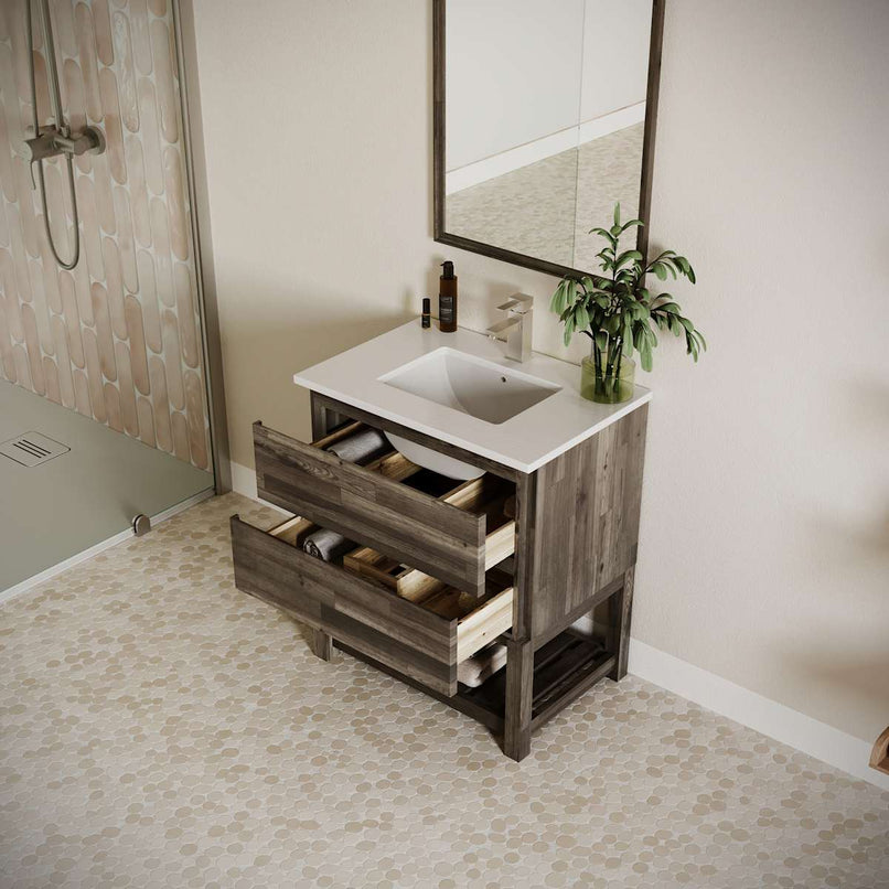 Formosa 30" Free Standing Single Basin Vanity Set with Cabinet, Quartz Vanity Top, and Framed Mirror - image 3