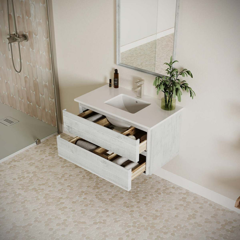 Formosa 36" Wall Mounted Single Basin Vanity Set with Cabinet, Quartz Vanity Top, and Framed Mirror - image 15