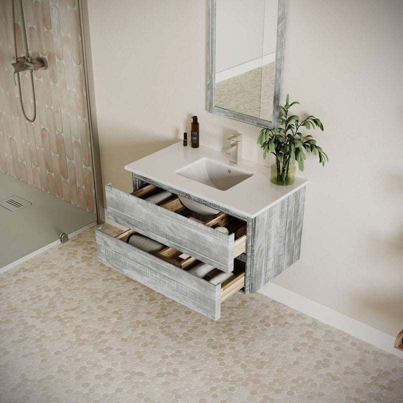 Formosa 36" Wall Mounted Single Basin Vanity Set with Cabinet, Quartz Vanity Top, and Framed Mirror - image 22