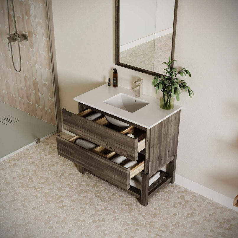 Formosa 36" Free Standing Single Basin Vanity Set with Cabinet, Quartz Vanity Top, and Framed Mirror - image 3