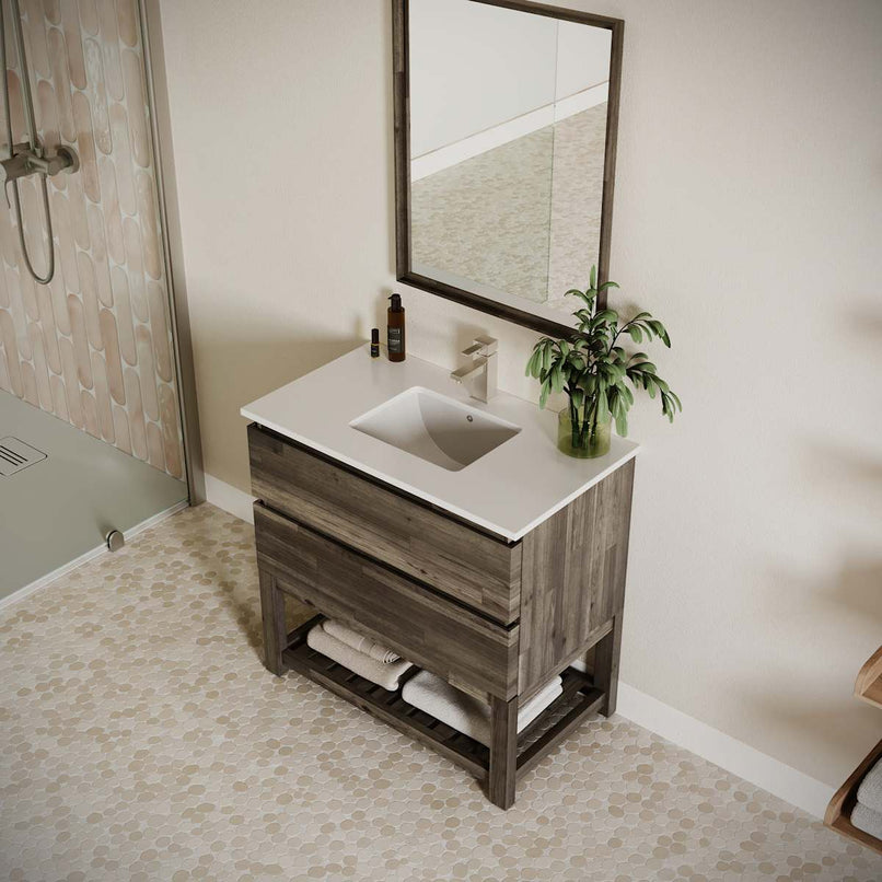 Formosa 36" Free Standing Single Basin Vanity Set with Cabinet, Quartz Vanity Top, and Framed Mirror - image 4