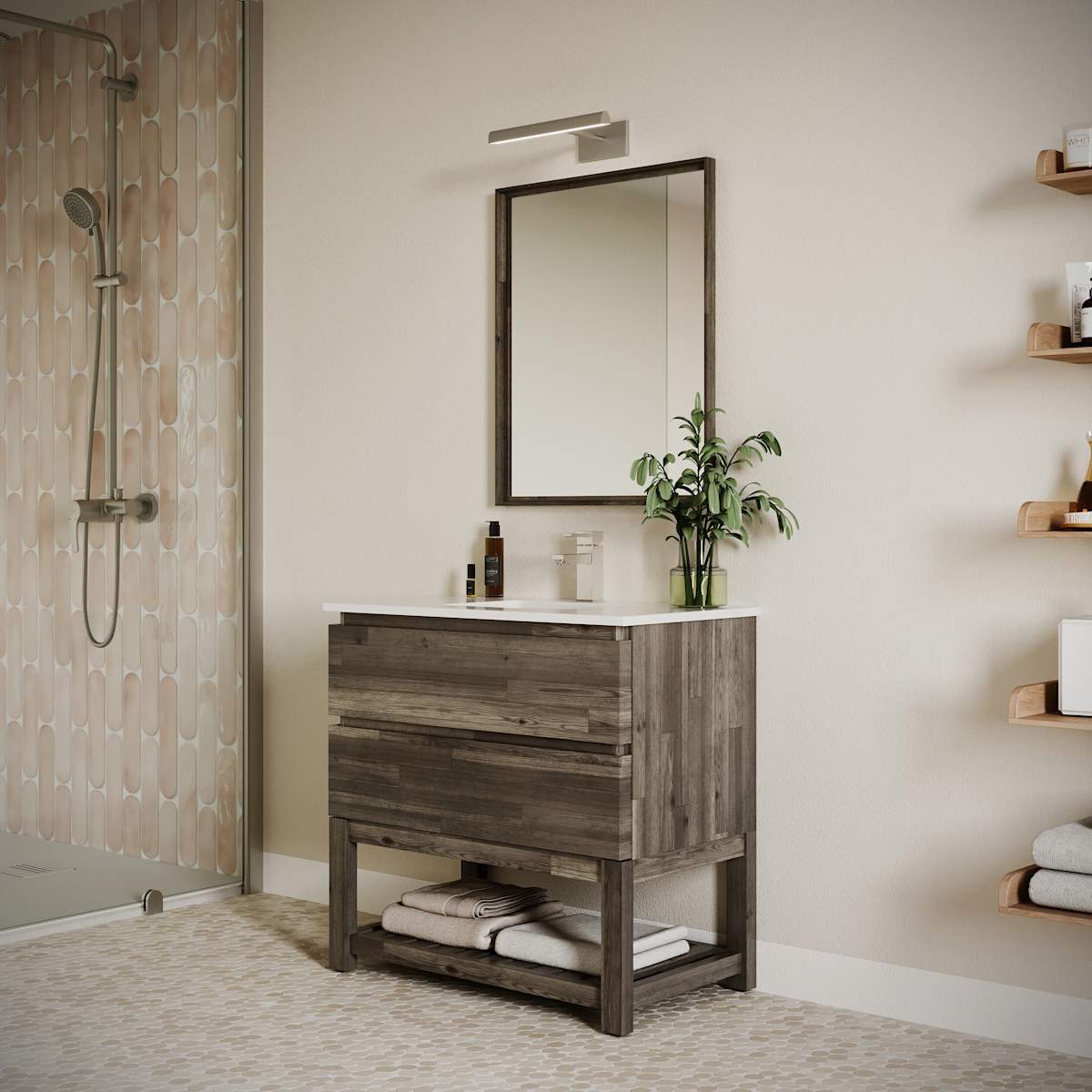 Formosa 36" Free Standing Single Basin Vanity Set with Cabinet, Quartz Vanity Top, and Framed Mirror