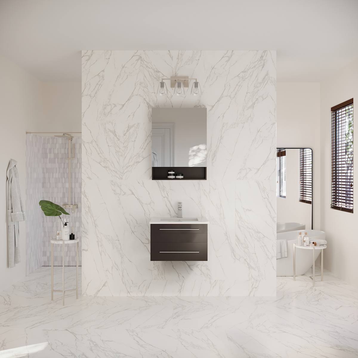 Lucera 24" Wall Mounted Single Basin Vanity Set with Cabinet, Quartz Vanity Top, and Medicine Cabinet