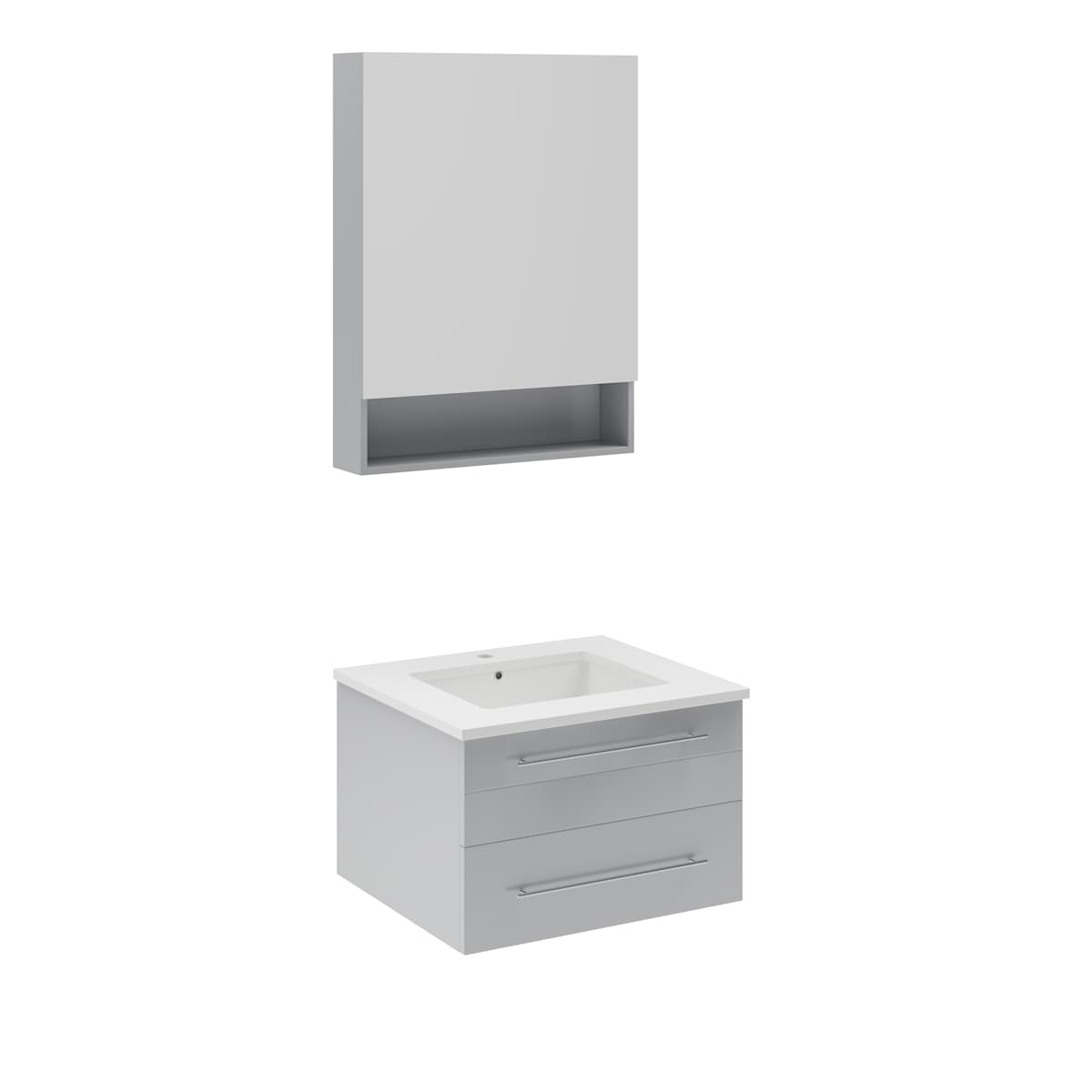 Lucera 24" Wall Mounted Single Basin Vanity Set with Cabinet, Quartz Vanity Top, and Medicine Cabinet