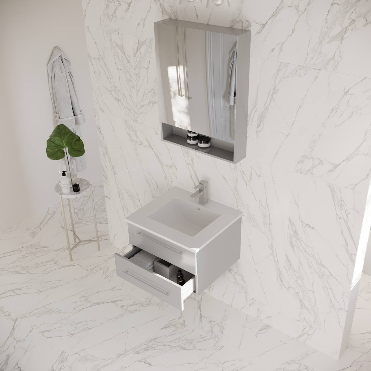 Lucera 24" Wall Mounted Single Basin Vanity Set with Cabinet, Quartz Vanity Top, and Medicine Cabinet - image 9