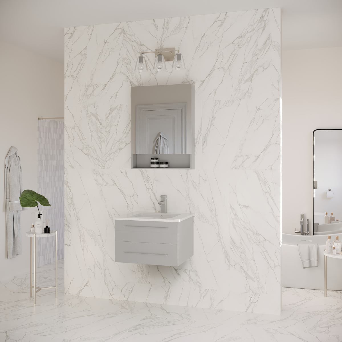 Lucera 24" Wall Mounted Single Basin Vanity Set with Cabinet, Quartz Vanity Top, and Medicine Cabinet
