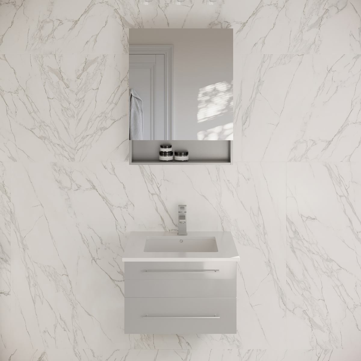 Lucera 24" Wall Mounted Single Basin Vanity Set with Cabinet, Quartz Vanity Top, and Medicine Cabinet - image 1