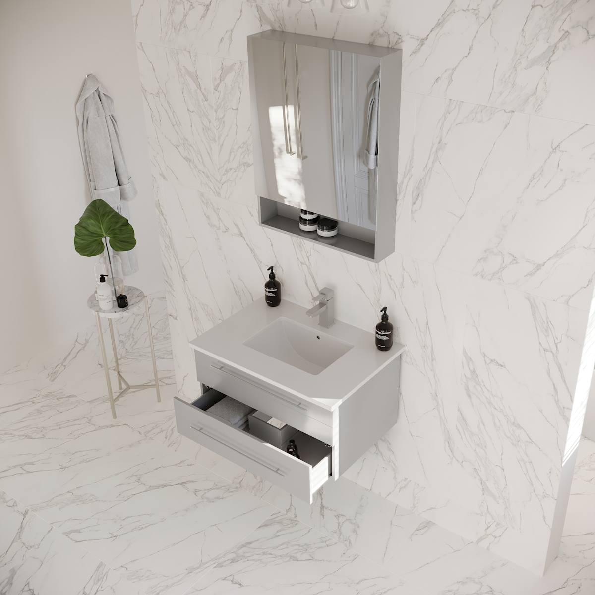 Lucera 30" Wall Mounted Single Basin Vanity Set with Cabinet, Quartz Vanity Top, and Medicine Cabinet - image 6