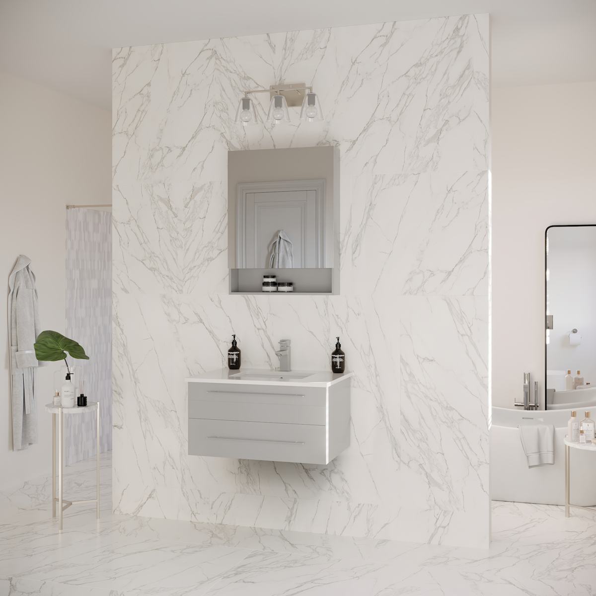 Lucera 30" Wall Mounted Single Basin Vanity Set with Cabinet, Quartz Vanity Top, and Medicine Cabinet