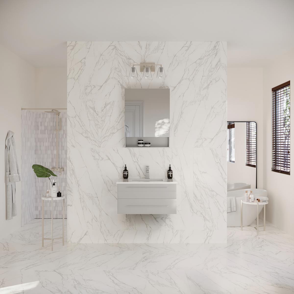Lucera 30" Wall Mounted Single Basin Vanity Set with Cabinet, Quartz Vanity Top, and Medicine Cabinet