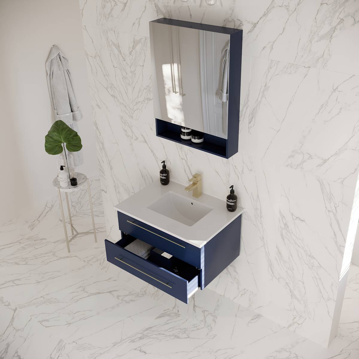 Lucera 30" Wall Mounted Single Basin Vanity Set with Cabinet, Quartz Vanity Top, and Medicine Cabinet