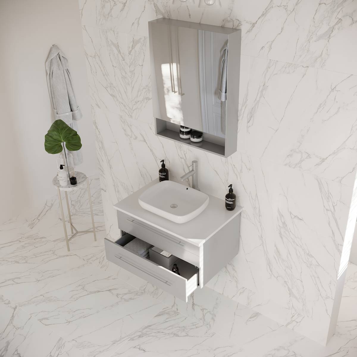 Lucera 30" Wall Mounted Single Basin Vanity Set with Cabinet, Quartz Vanity Top, and Medicine Cabinet