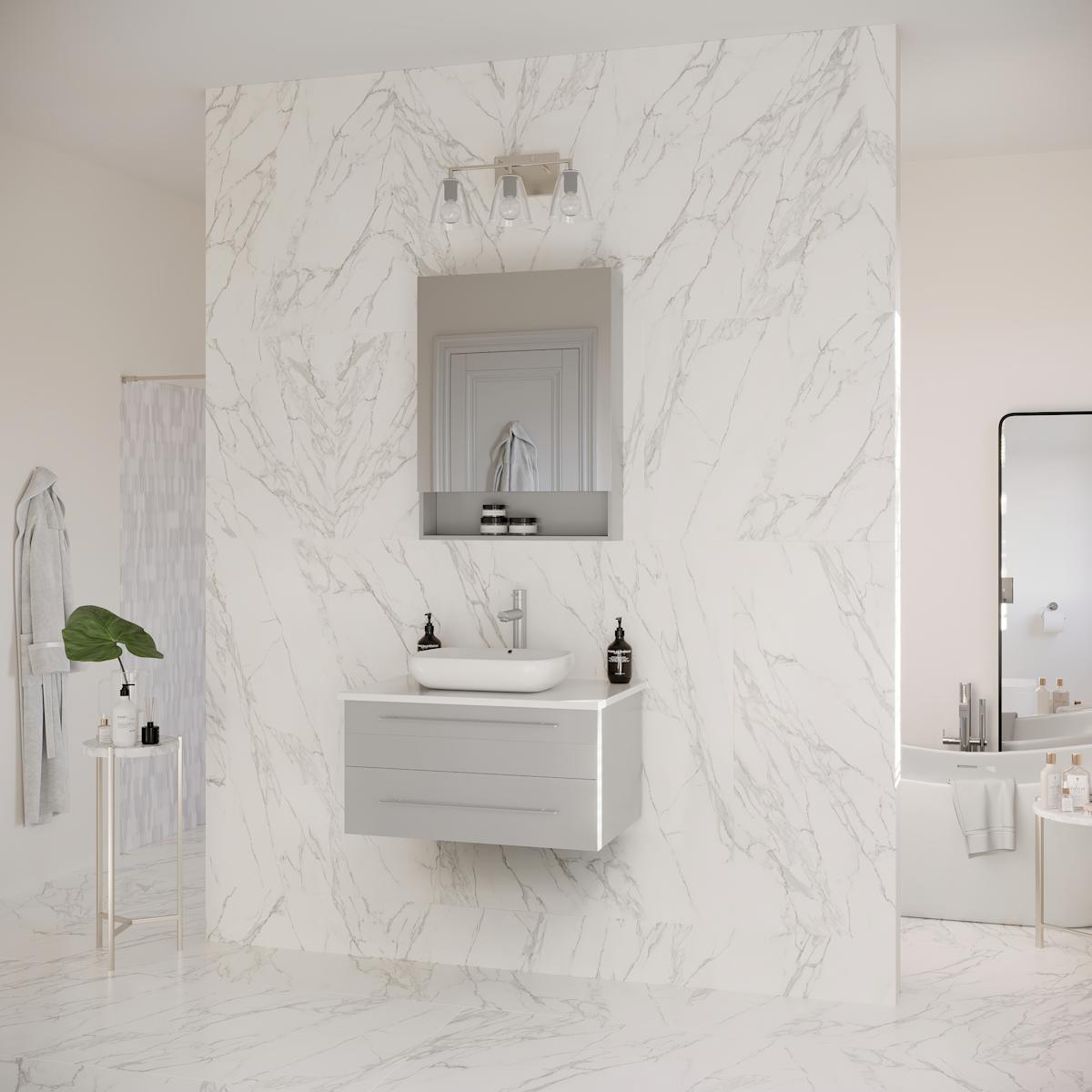 Lucera 30" Wall Mounted Single Basin Vanity Set with Cabinet, Quartz Vanity Top, and Medicine Cabinet