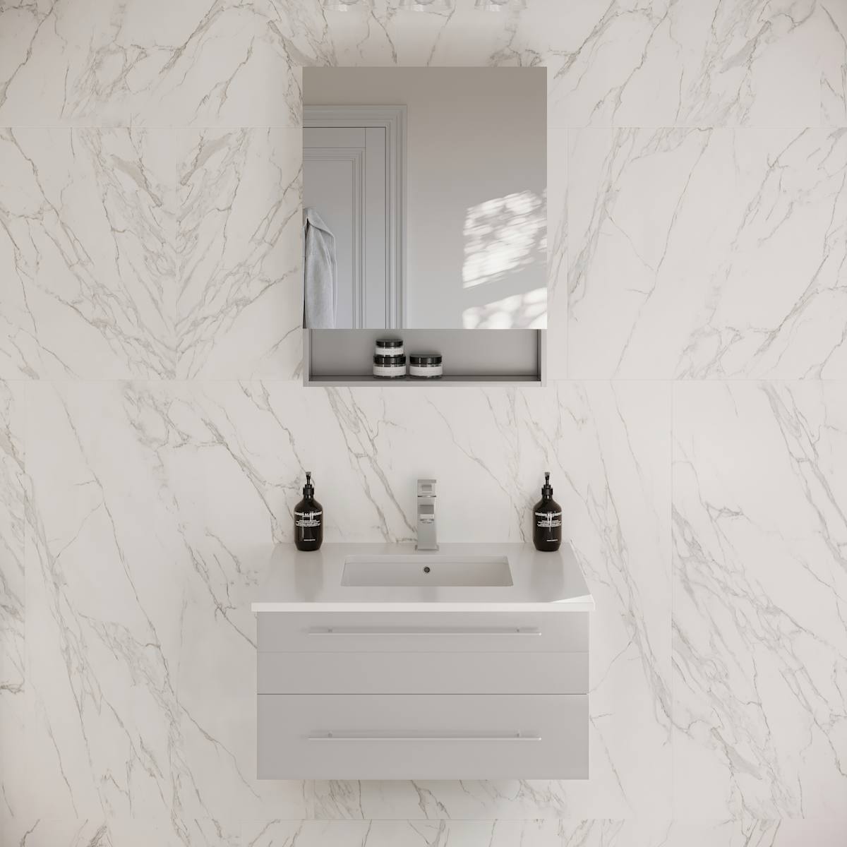 Lucera 30" Wall Mounted Single Basin Vanity Set with Cabinet, Quartz Vanity Top, and Medicine Cabinet
