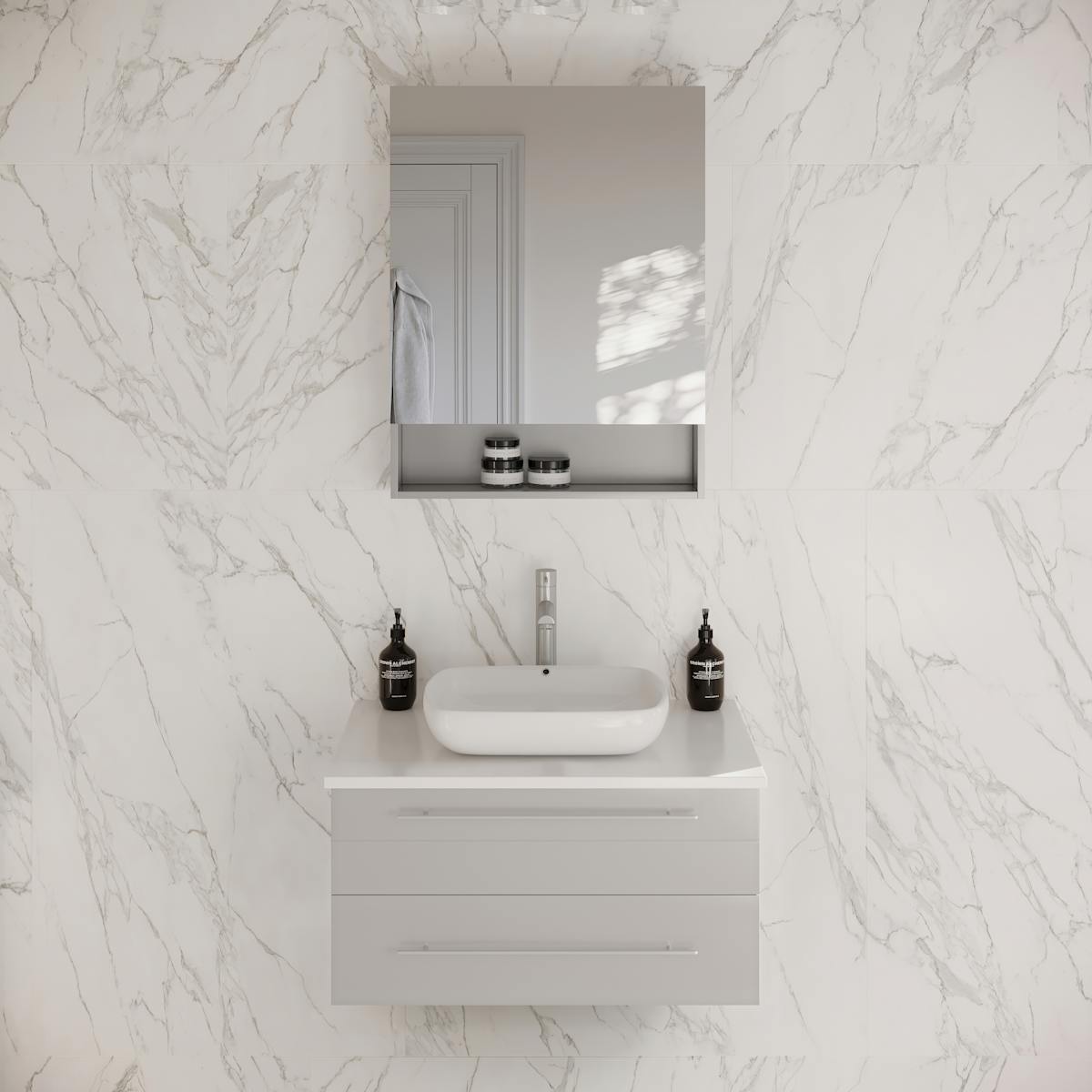 Lucera 30" Wall Mounted Single Basin Vanity Set with Cabinet, Quartz Vanity Top, and Medicine Cabinet - image 1