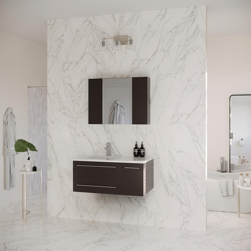 Lucera 36" Wall Mounted Single Basin Vanity Set with Cabinet, Quartz Vanity Top, Medicine Cabinet, and Left Offset Rectangular Sink - image 4