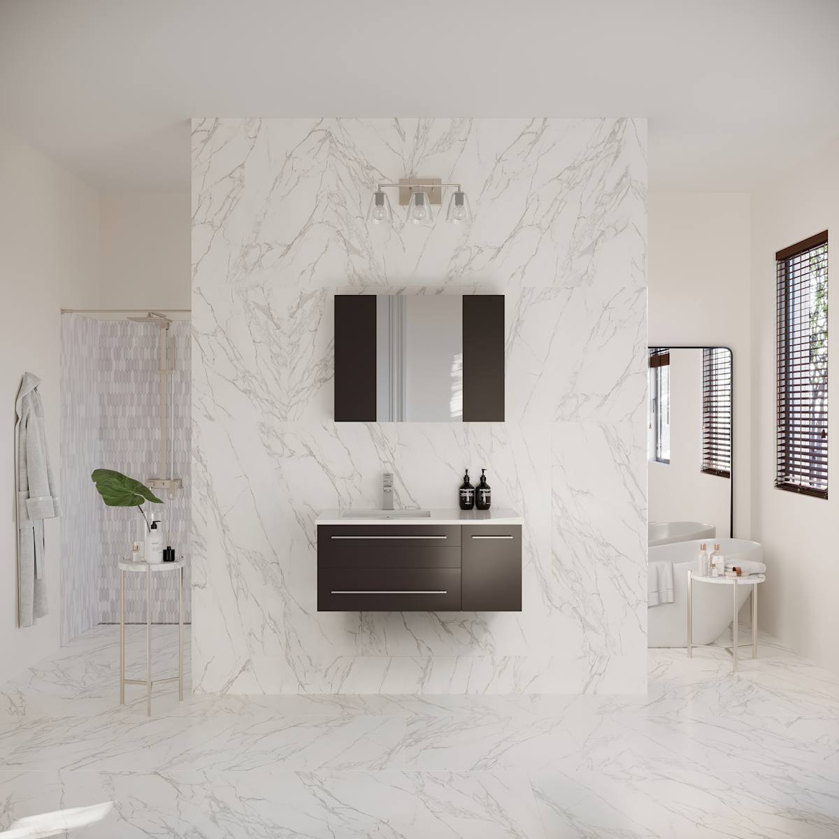 Lucera 36" Wall Mounted Single Basin Vanity Set with Cabinet, Quartz Vanity Top, Medicine Cabinet, and Left Offset Rectangular Sink