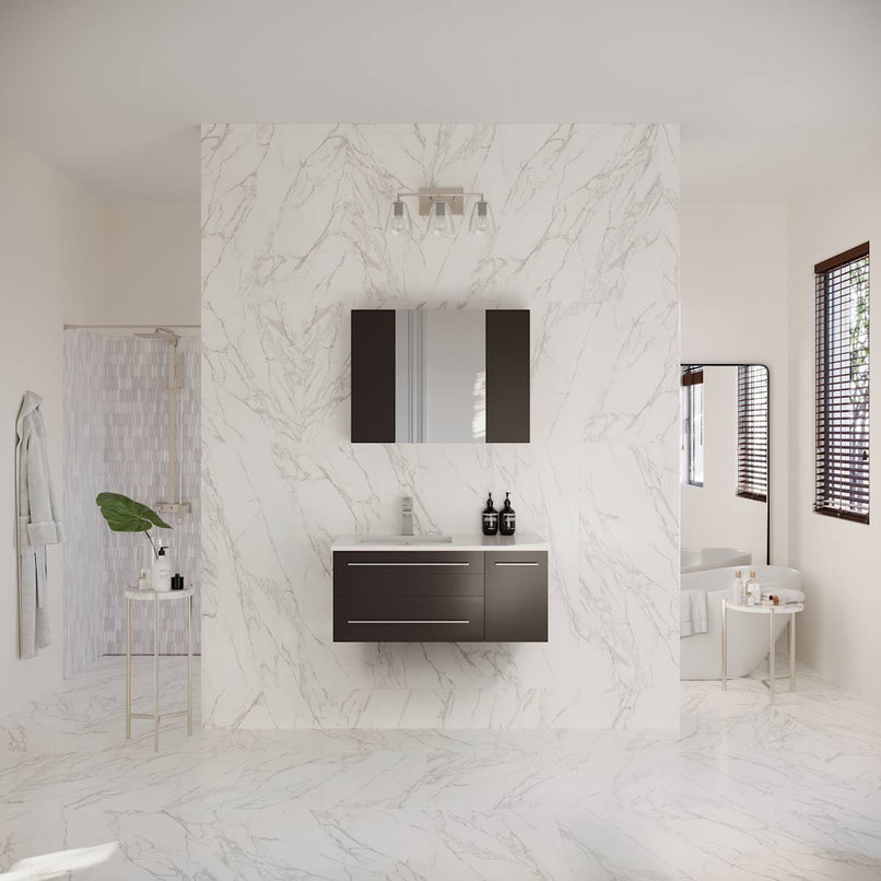 Lucera 36" Wall Mounted Single Basin Vanity Set with Cabinet, Quartz Vanity Top, Medicine Cabinet, and Left Offset Rectangular Sink - image 5