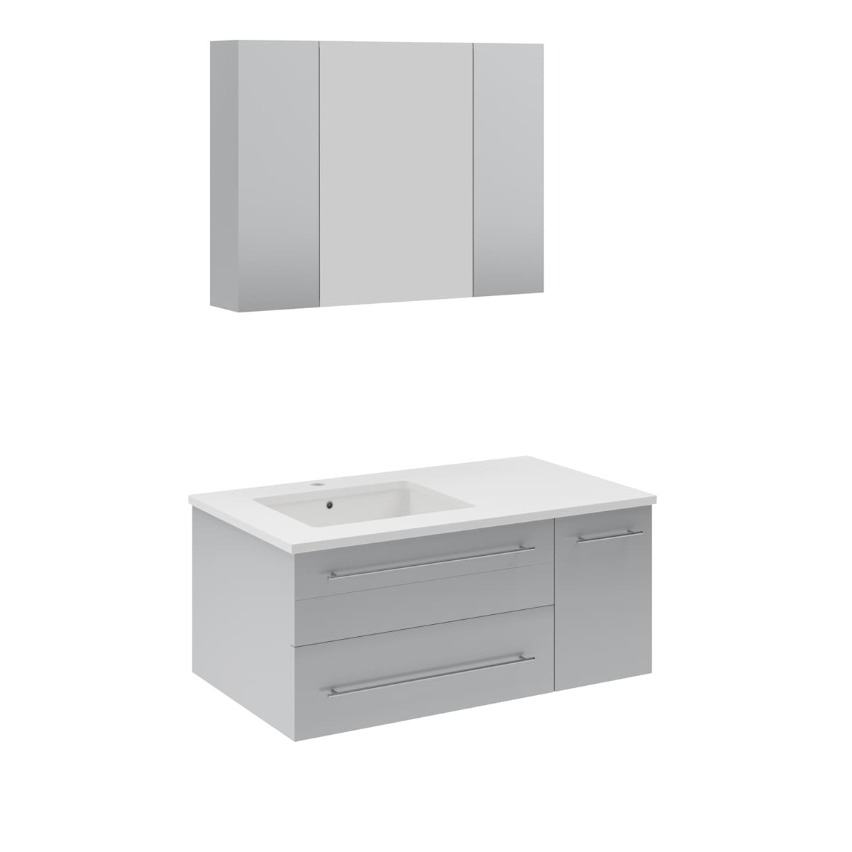 Lucera 36" Wall Mounted Single Basin Vanity Set with Cabinet, Quartz Vanity Top, Medicine Cabinet, and Left Offset Rectangular Sink
