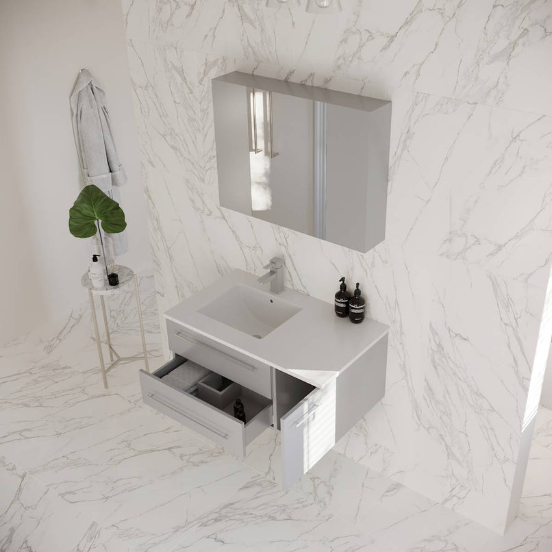 Lucera 36" Wall Mounted Single Basin Vanity Set with Cabinet, Quartz Vanity Top, Medicine Cabinet, and Left Offset Rectangular Sink - image 9