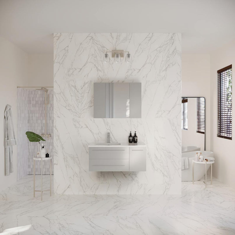 Lucera 36" Wall Mounted Single Basin Vanity Set with Cabinet, Quartz Vanity Top, Medicine Cabinet, and Left Offset Rectangular Sink - image 11