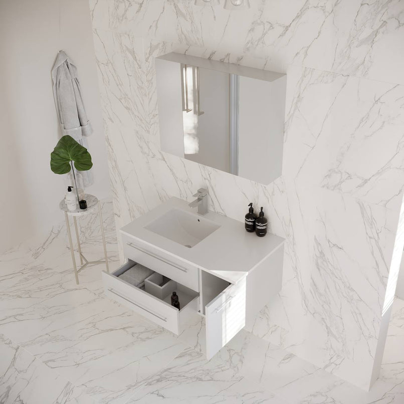 Lucera 36" Wall Mounted Single Basin Vanity Set with Cabinet, Quartz Vanity Top, Medicine Cabinet, and Left Offset Rectangular Sink - image 17