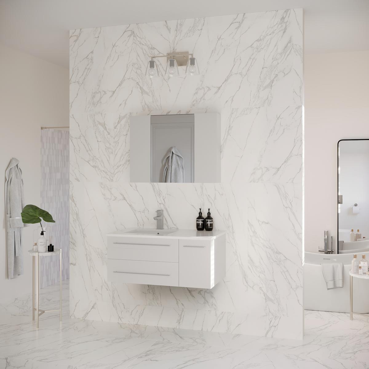 Lucera 36" Wall Mounted Single Basin Vanity Set with Cabinet, Quartz Vanity Top, Medicine Cabinet, and Left Offset Rectangular Sink - image 18