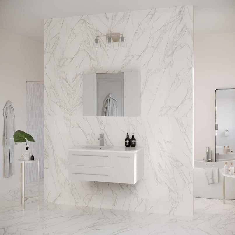 Lucera 36" Wall Mounted Single Basin Vanity Set with Cabinet, Quartz Vanity Top, Medicine Cabinet, and Left Offset Rectangular Sink - image 18