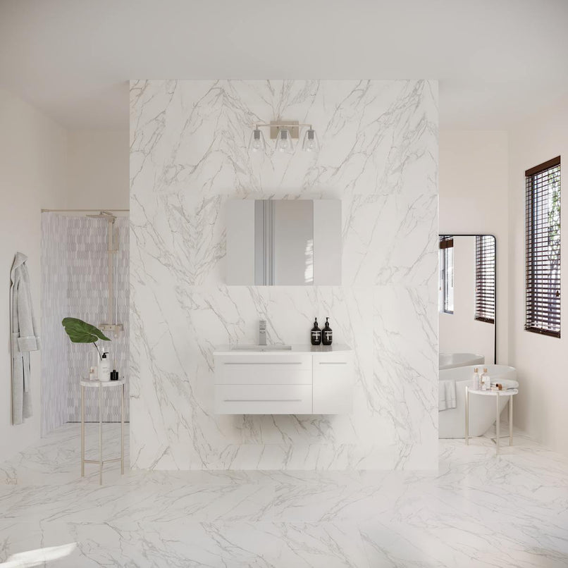 Lucera 36" Wall Mounted Single Basin Vanity Set with Cabinet, Quartz Vanity Top, Medicine Cabinet, and Left Offset Rectangular Sink - image 19