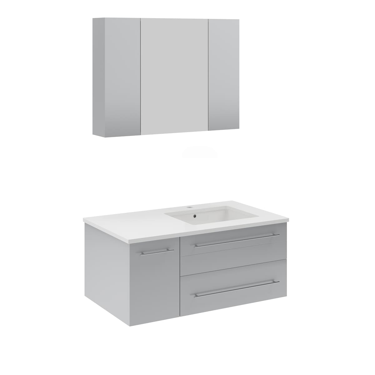 Lucera 36" Wall Mounted Single Basin Vanity Set with Cabinet, Quartz Vanity Top, Medicine Cabinet, and Right Offset Rectangular Sink