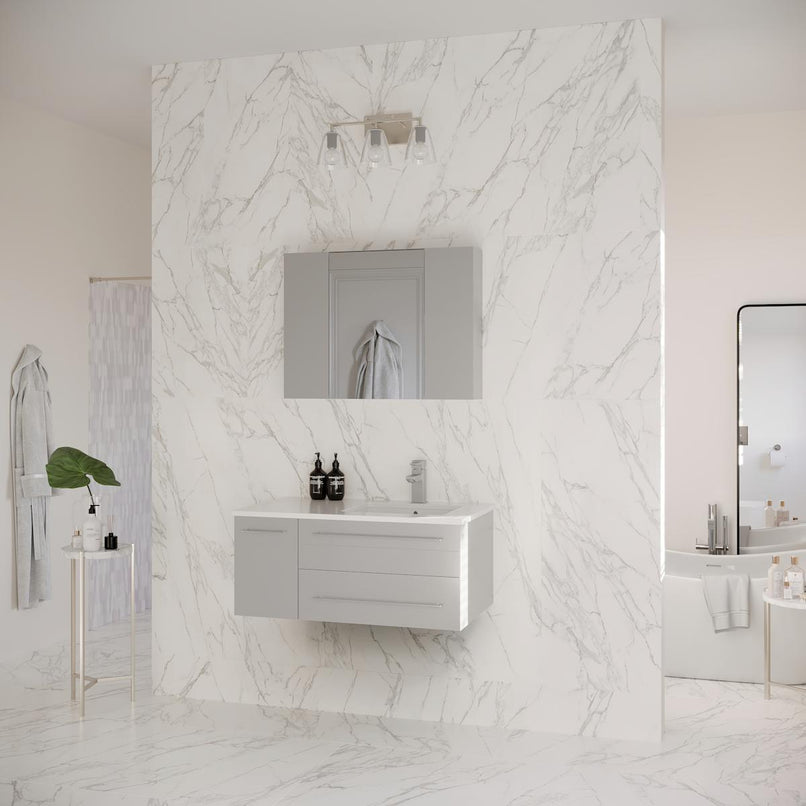 Lucera 36" Wall Mounted Single Basin Vanity Set with Cabinet, Quartz Vanity Top, Medicine Cabinet, and Right Offset Rectangular Sink - image 7